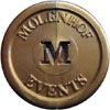 goudkleurige jeton voor Molenhof events, speciaal gat in de vorm van letter M